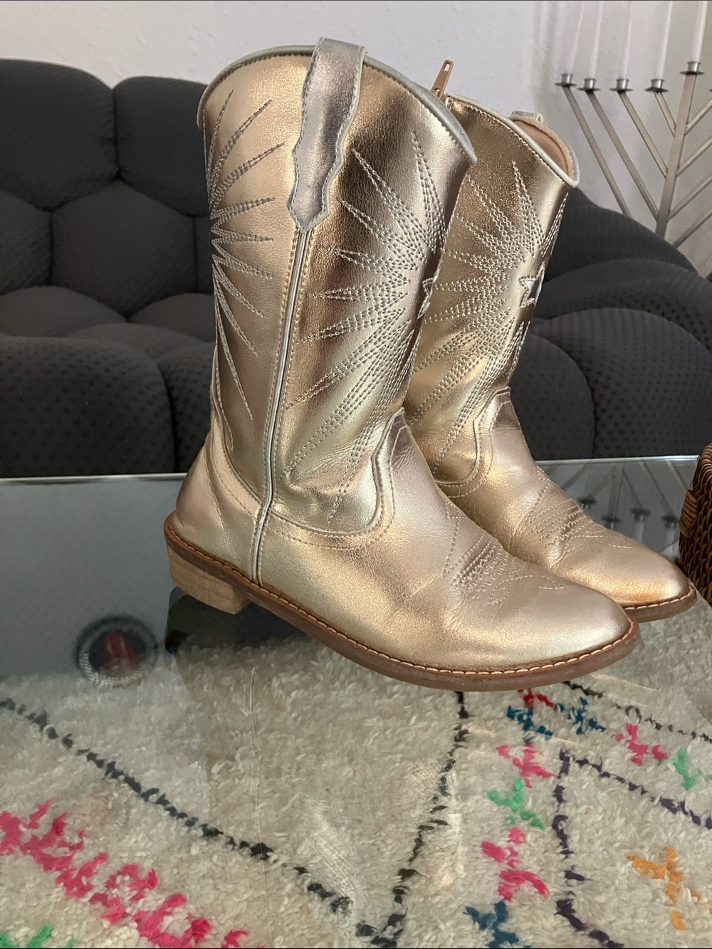 Kids Metallic Gold Western Cowboy Boots - Pull-On Style - Picture 2 of 8